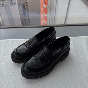 Black Leather Jonak Loafers for women